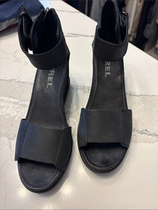 Sorel Shoes - Sorel Black Leather Ankle-Strap Wedge Sandals